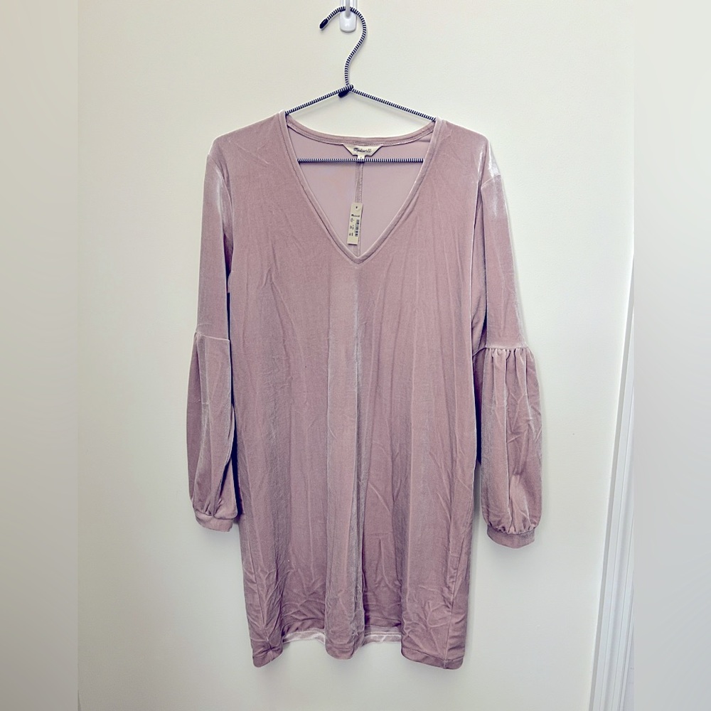 Madewell Blush Balloon Sleeve Velvet Dress Size Small